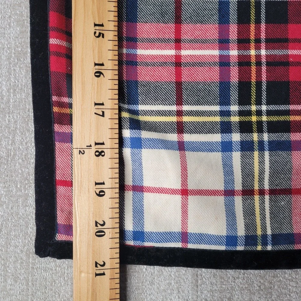 2 Lauren Ralph Tartan Plaid Pillow Cover 21 x 21 Square VTG Black Velvet Trim